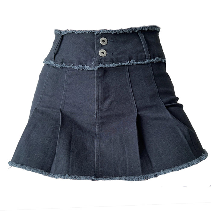 Grunge Denim Pleated Skirt