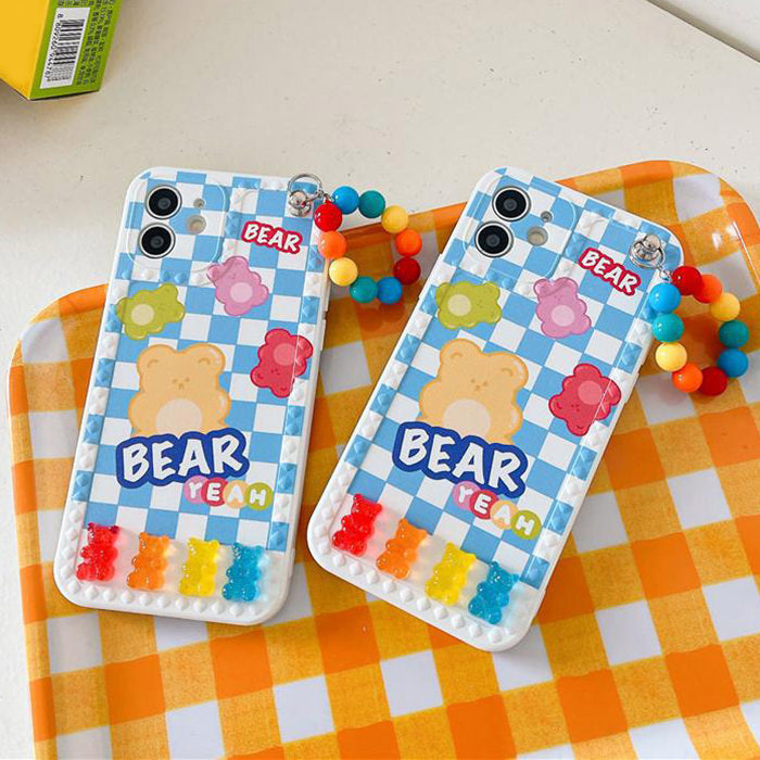 Funda para iPhone con diseño de ositos de goma a cuadros 