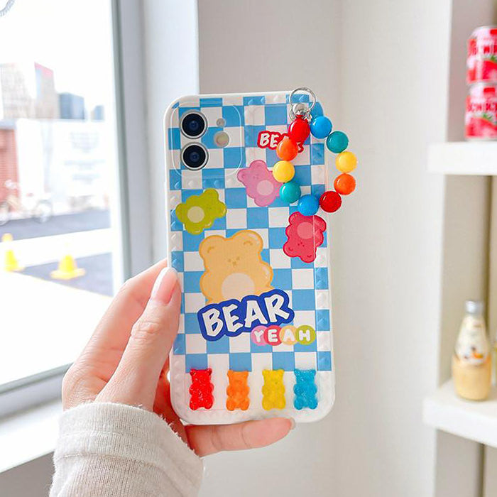 Funda para iPhone con diseño de ositos de goma a cuadros 