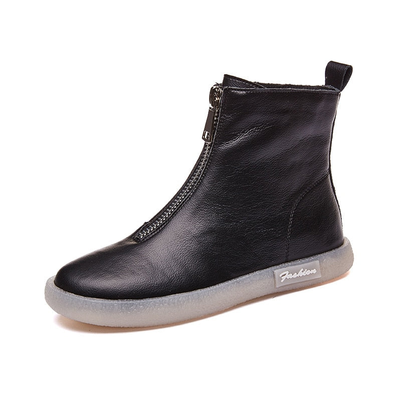 Flache Stiefeletten aus Leder für Damen