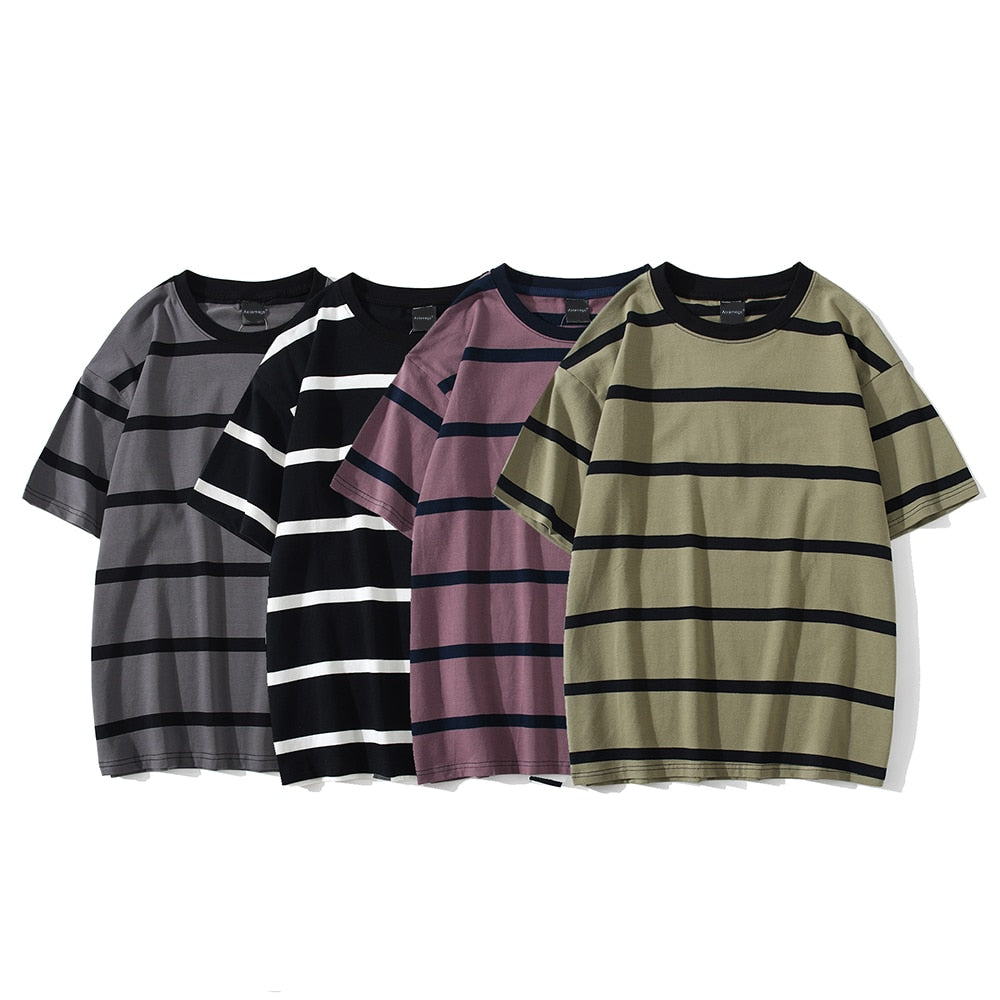 Striped Streetwear All-Match T-shirts for Men
