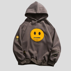 Sudadera unisex con capucha y bolsillo con cremallera y cara sonriente