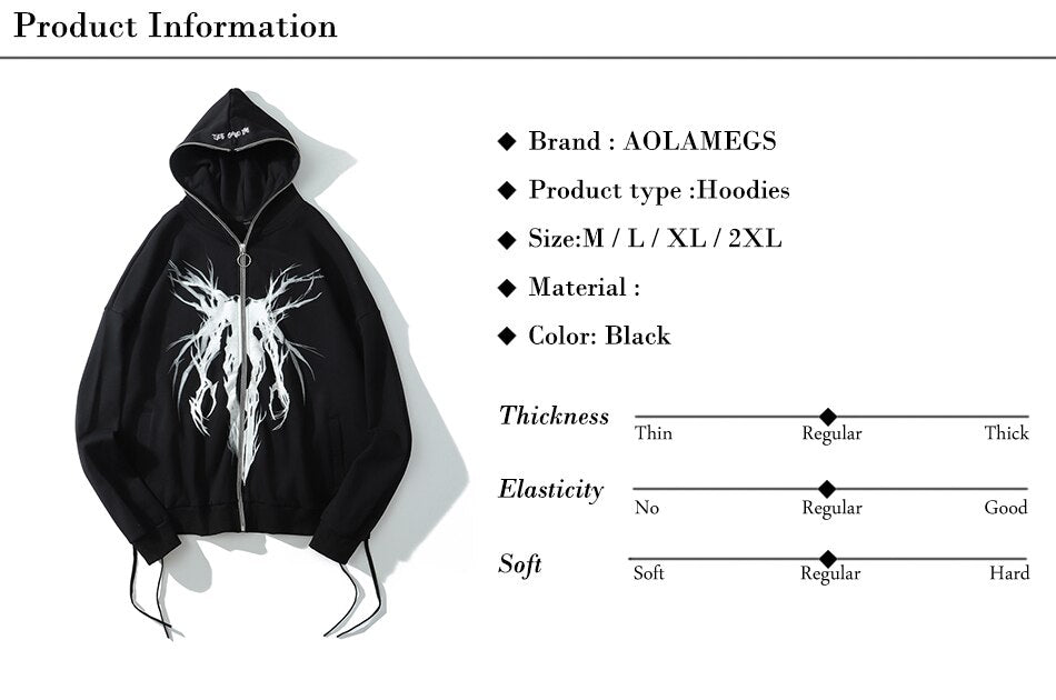 Kapuzenpullover mit durchgehendem Reißverschluss und Punk-Grafik-Print