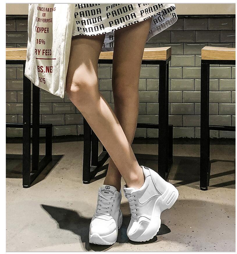 Chunky Wedge Sneakers Lace-up Breathable Mesh Fabric for Women