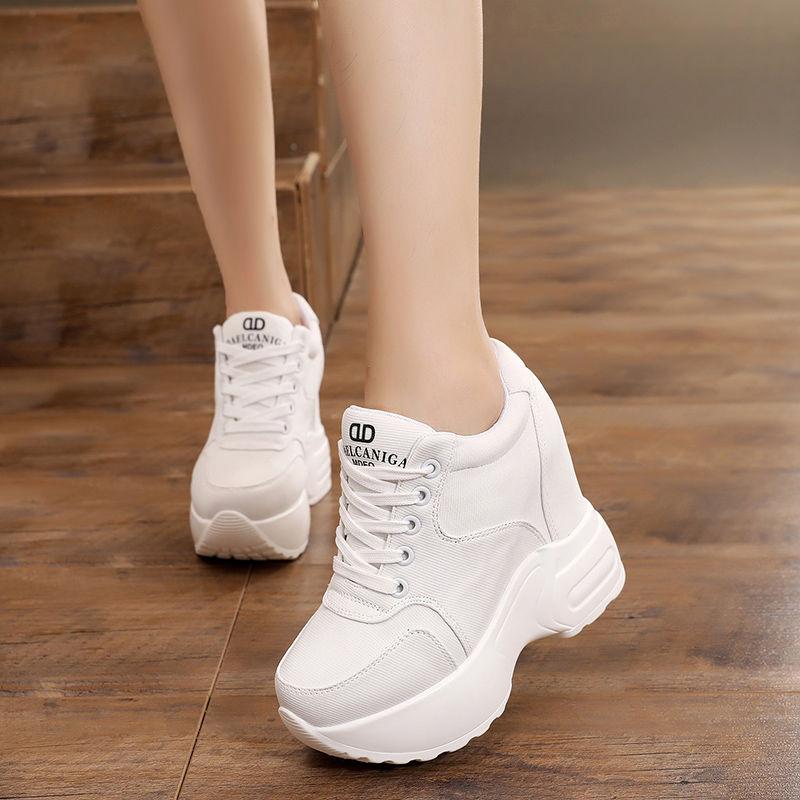 Chunky Wedge Sneakers Lace-up Breathable Mesh Fabric for Women