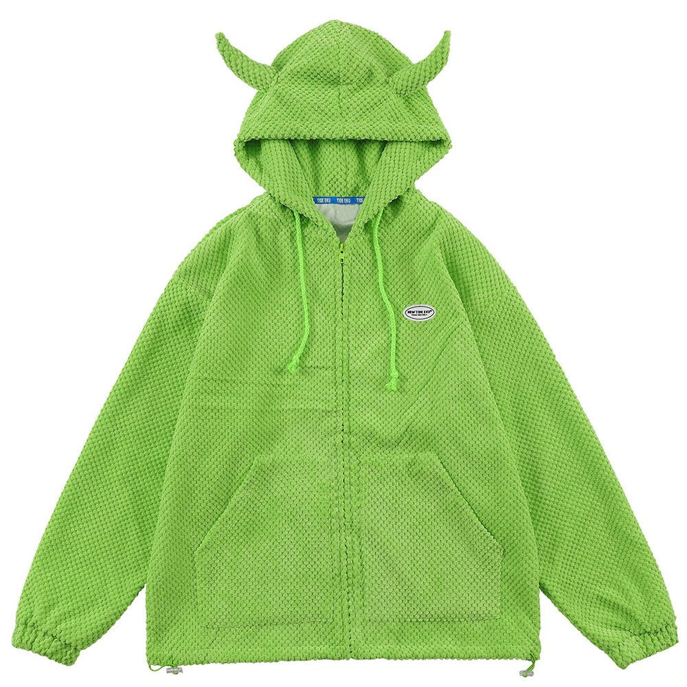 Mystischer grüner Hoodie Unisex mit Dämonenhörnern