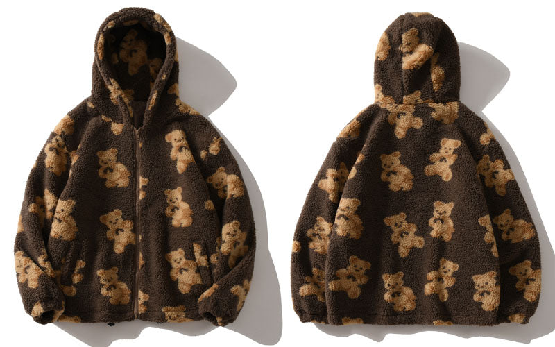 Unisex Furry Bear Streetwear Zip-up Jacket