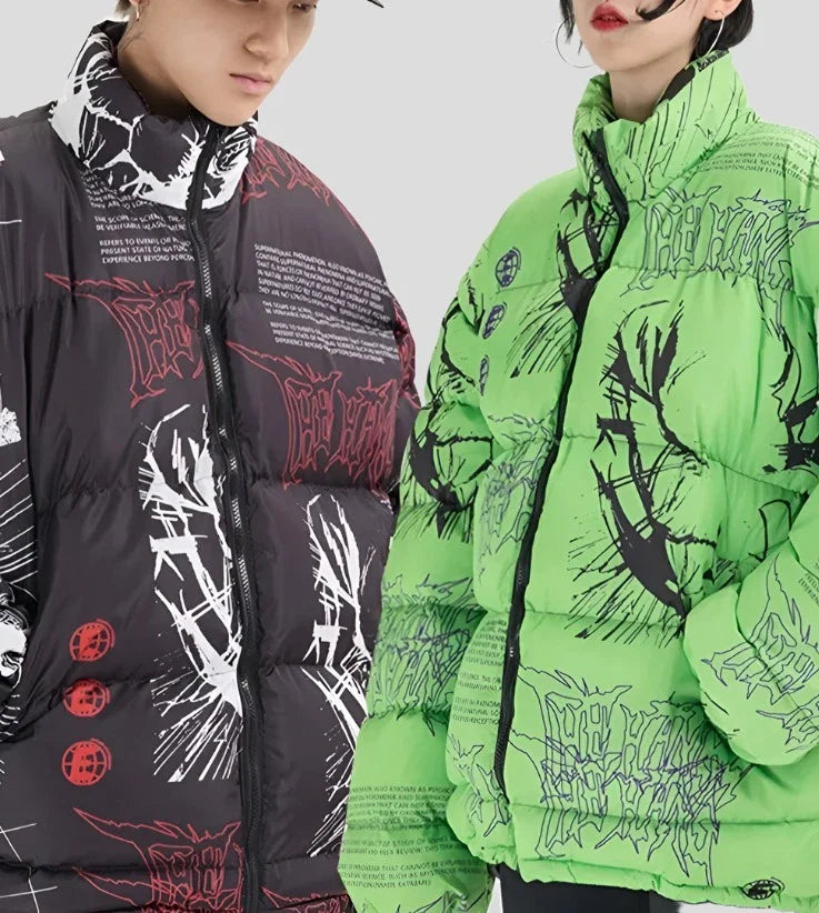 Parka urbana acolchada unisex de anime cálida