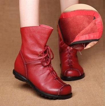 Retro-Style Handmade Black Leather Boots for Women