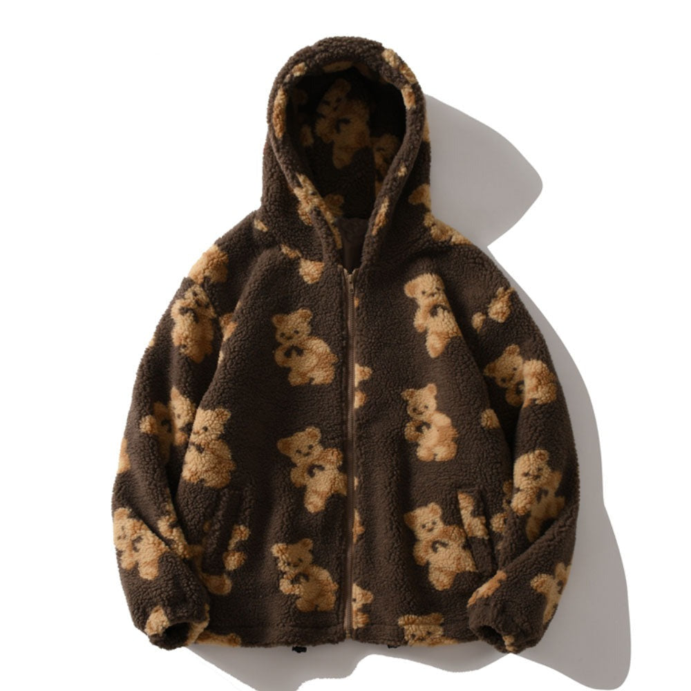 Chaqueta unisex con cremallera y estampado de oso peludo