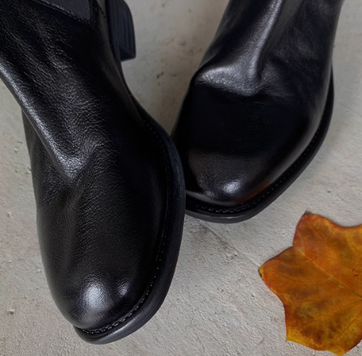 Botines suaves hechos a mano, estilo retro, con punta redonda, para otoño e invierno, color café/negro.