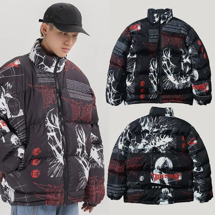 Parka urbana acolchada unisex de anime cálida