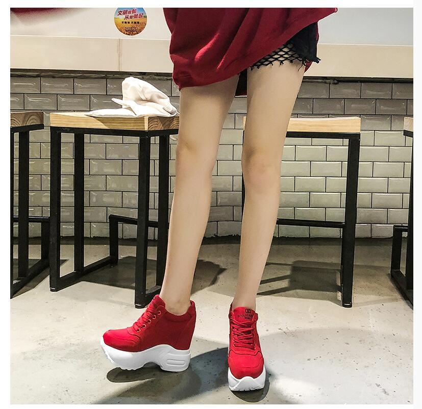 Chunky Wedge Sneakers Lace-up Breathable Mesh Fabric for Women