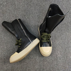 Leather Sneakers  Black Round Toe High-top Unisex