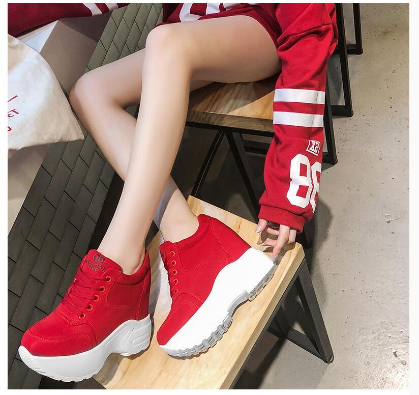 Chunky Wedge Sneakers Lace-up Breathable Mesh Fabric for Women