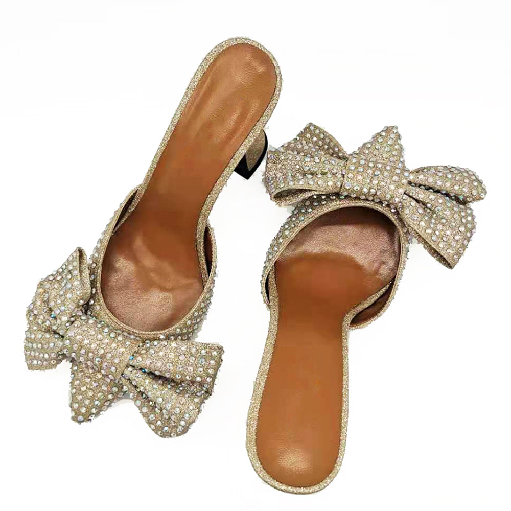 POINTED TOE BOW HIGH HEELS PUMPS - Gold