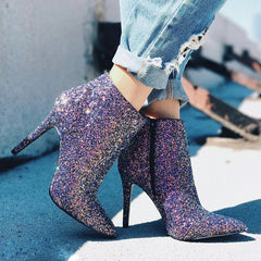 Sequined High-Heeled Ankle Boots
