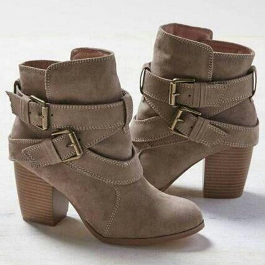 Soft Leather Mid-Heeled Ankle Boots