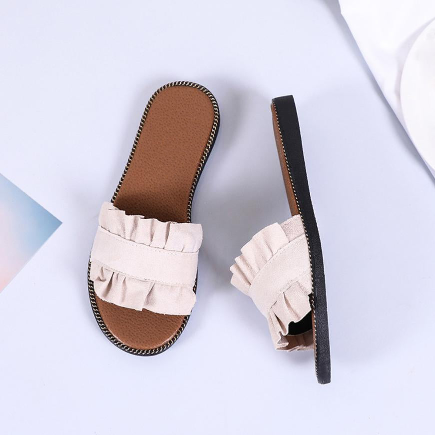 Flat-Heeled Flip Flops With Ruffles