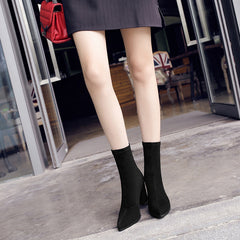 Suede High-Heeled Sock Boots