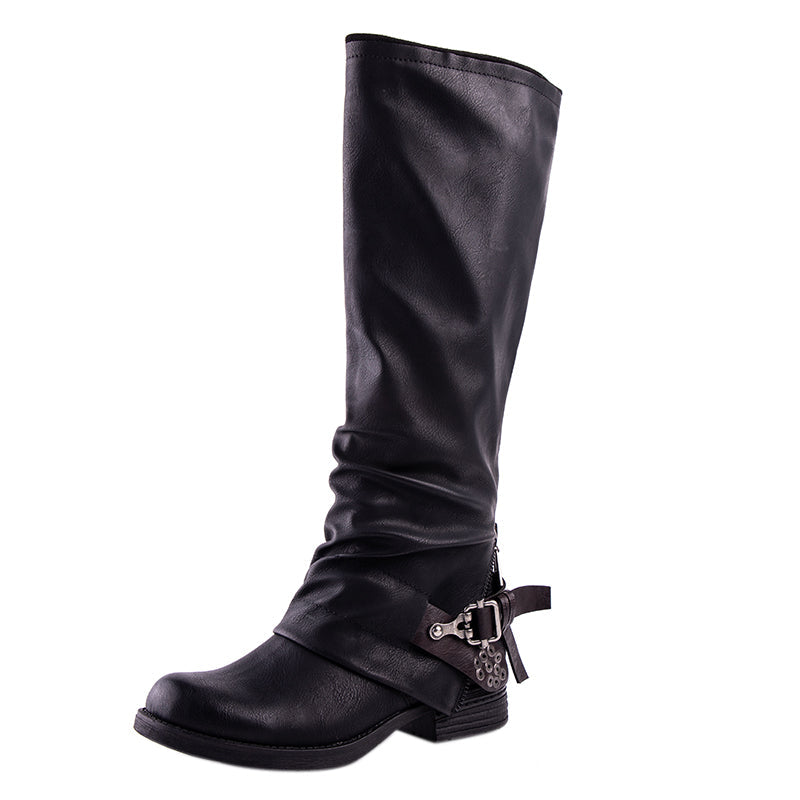 PU Leather Knee-High Boots With Buckles