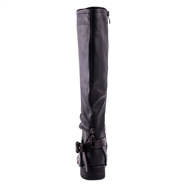 PU Leather Knee-High Boots With Buckles