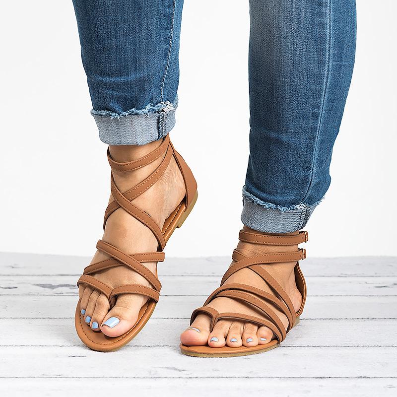 PU Leather Flat Gladiator Sandals