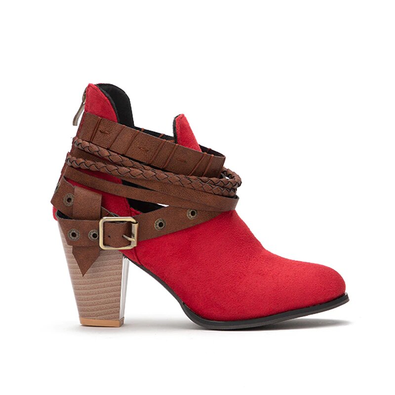 Flock Western Ankle Boots With Velvet Lining