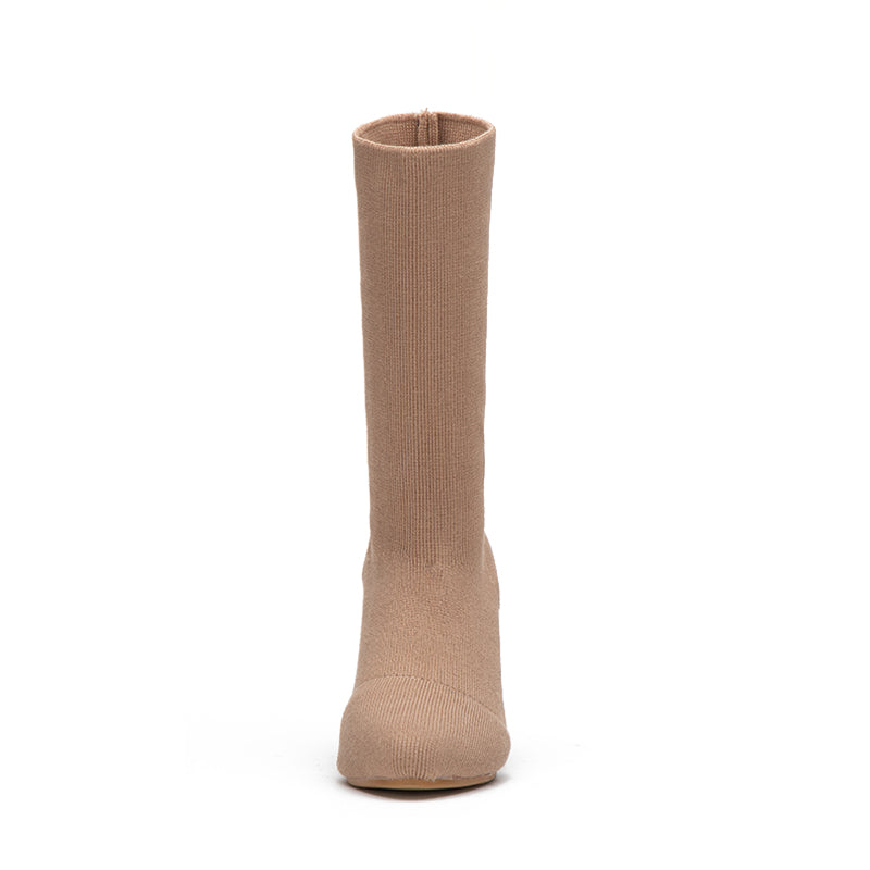 Warme Stretch-Sock-Boots aus Strick mit hohem Absatz 