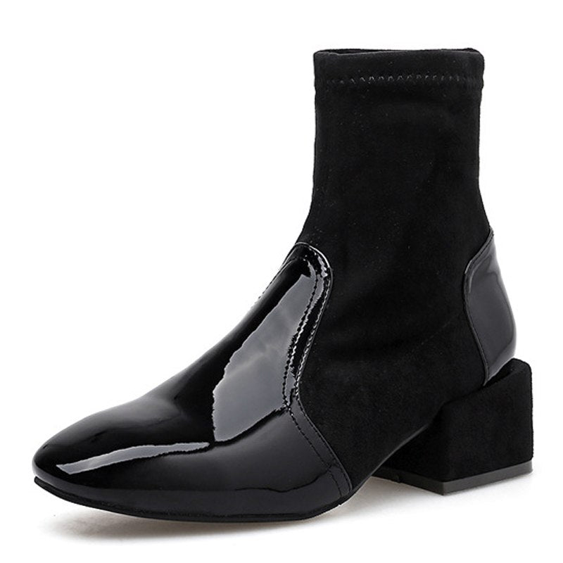 Mid-Heeled Slip-On Ankle Boots With Square Toe