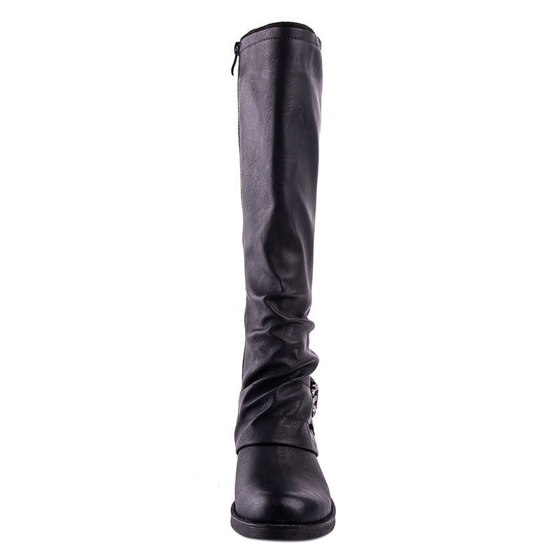 PU Leather Knee-High Boots With Buckles