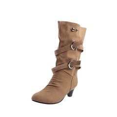 Warm Mid-Calf Boots With Decorative Buckles