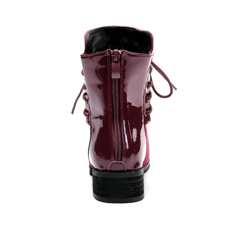 Patent Leather Low-Heeled Ankle Boots