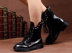 Genuine Leather Lace-Up Platform Boots