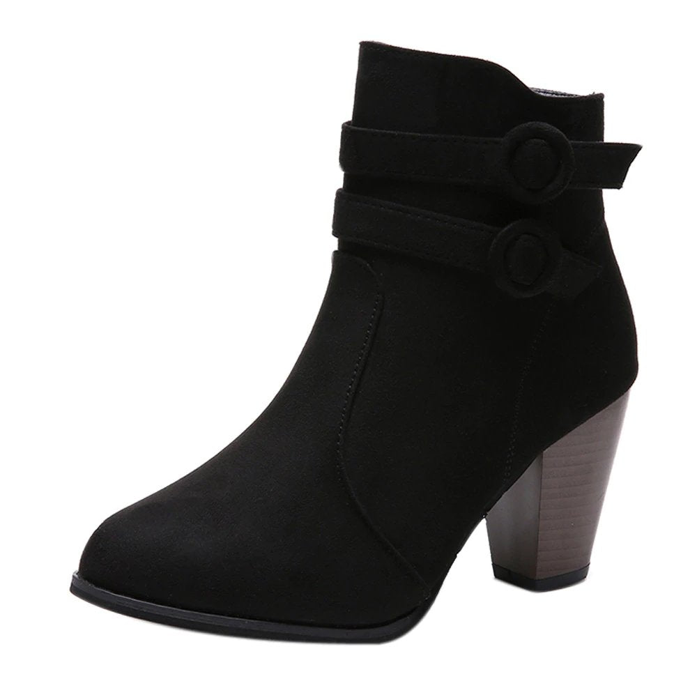 High-Heeled Ankle Boots With Fleece Lining
