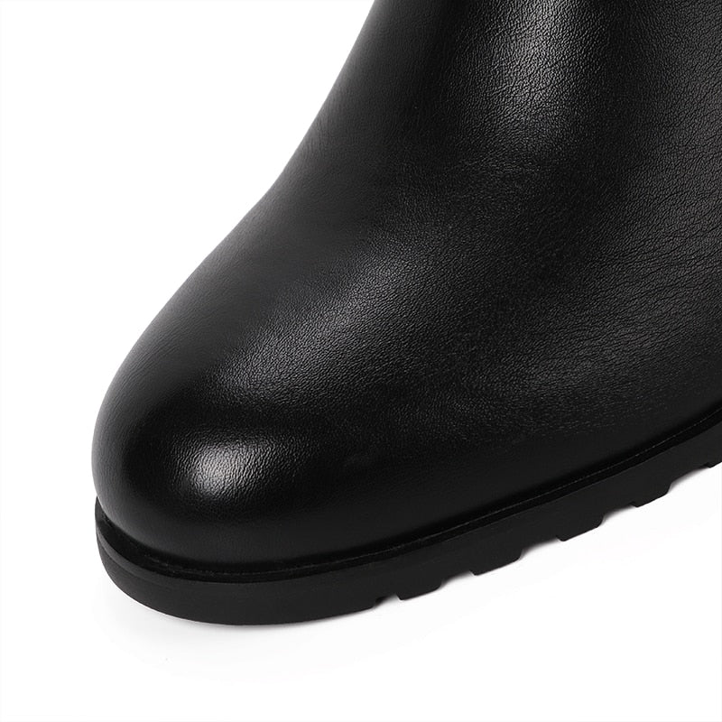 Leather Round Toe High Boots