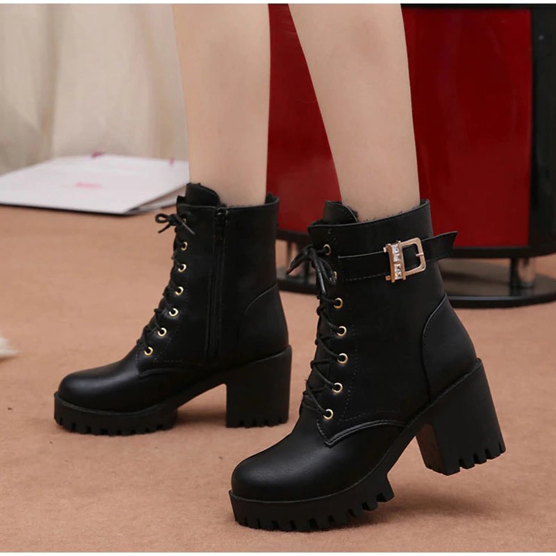 High-Heeled Platform Ankle Boots