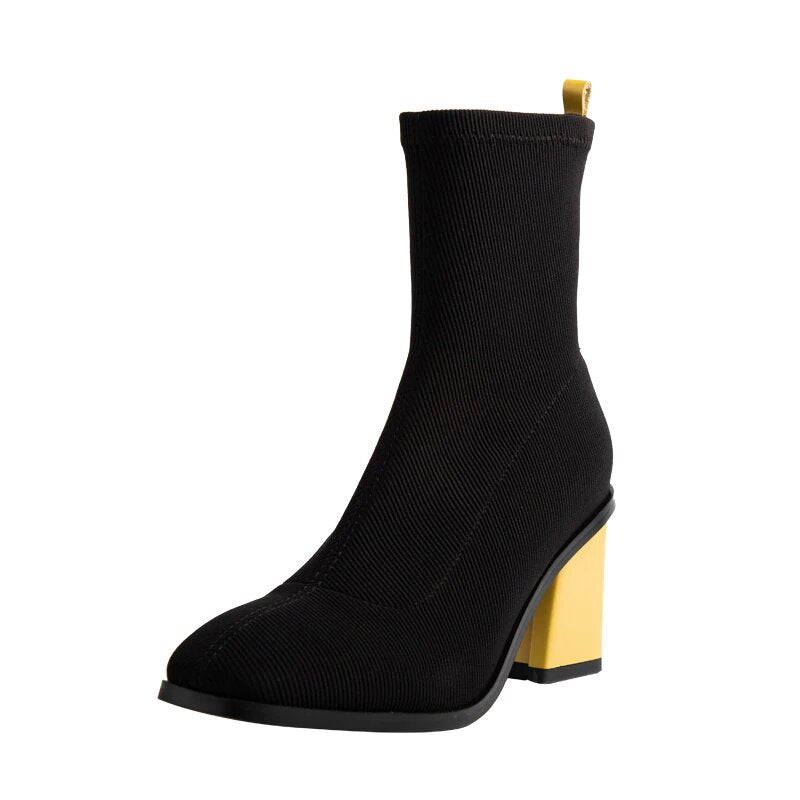 Square-Heeled Slip-On Sock Boots