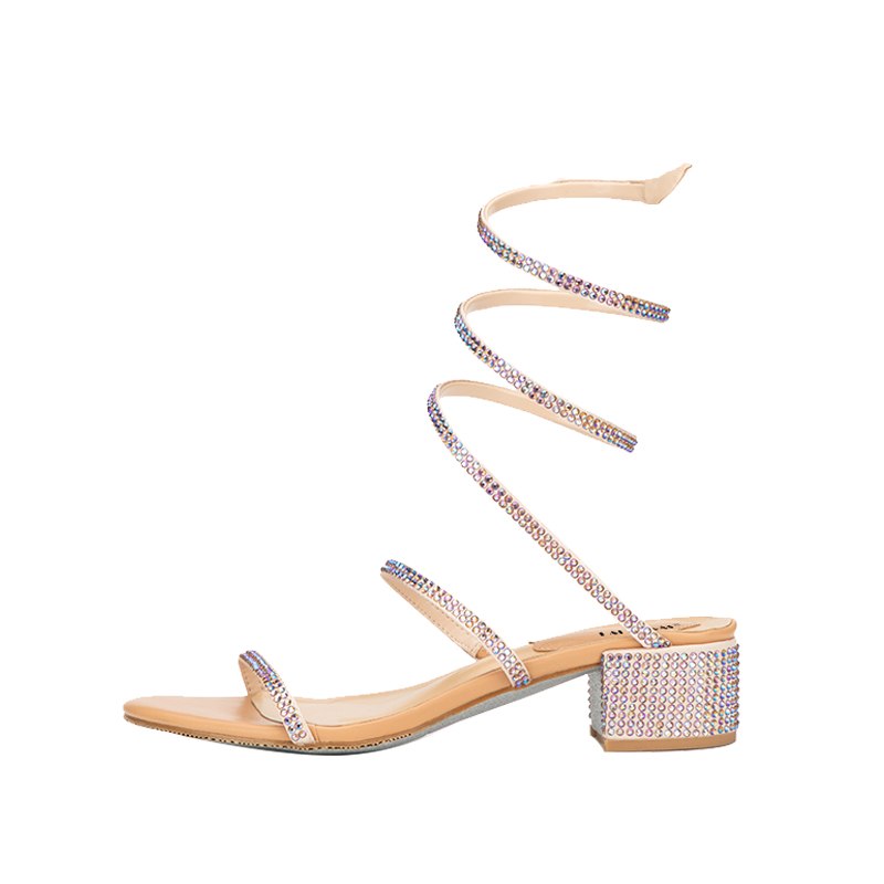 Long-Strap Serpentine Gladiator Sandals With Rhinestones