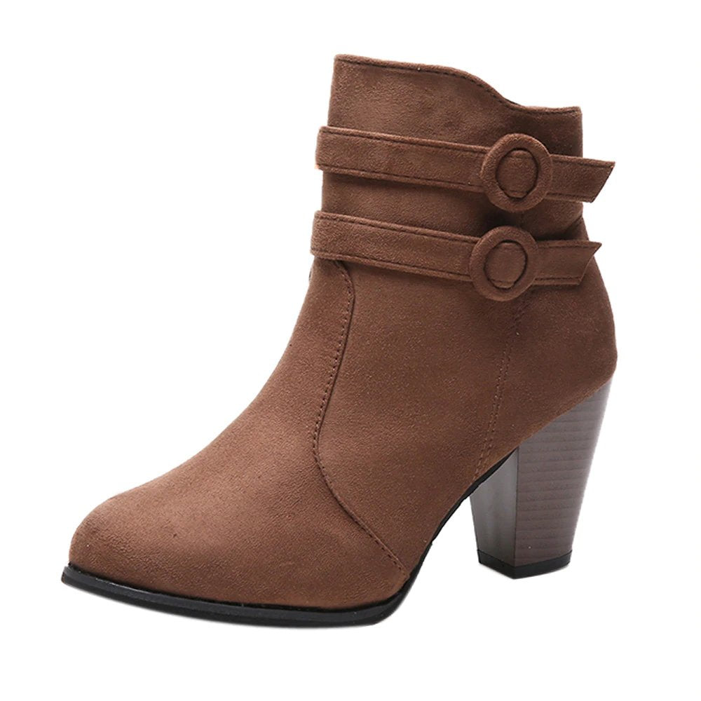 High-Heeled Ankle Boots With Fleece Lining