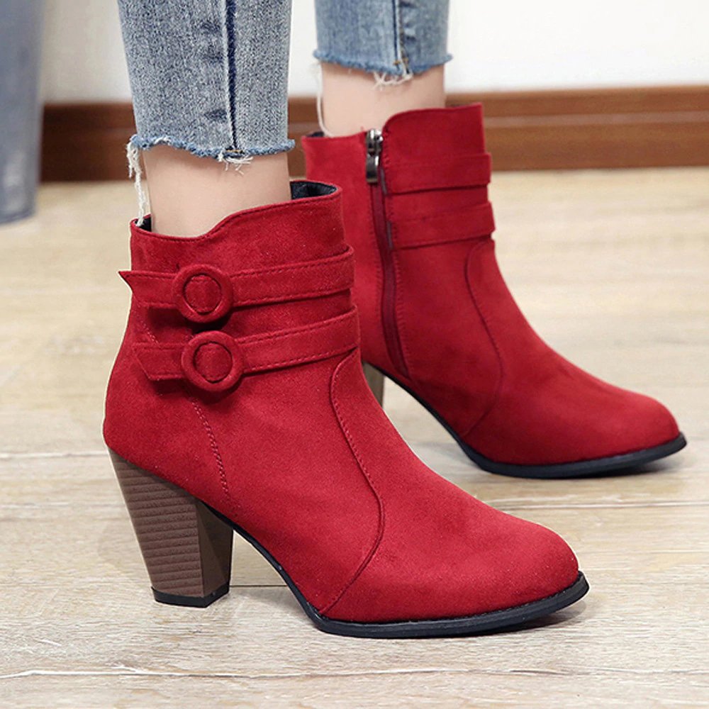 High-Heeled Ankle Boots With Fleece Lining