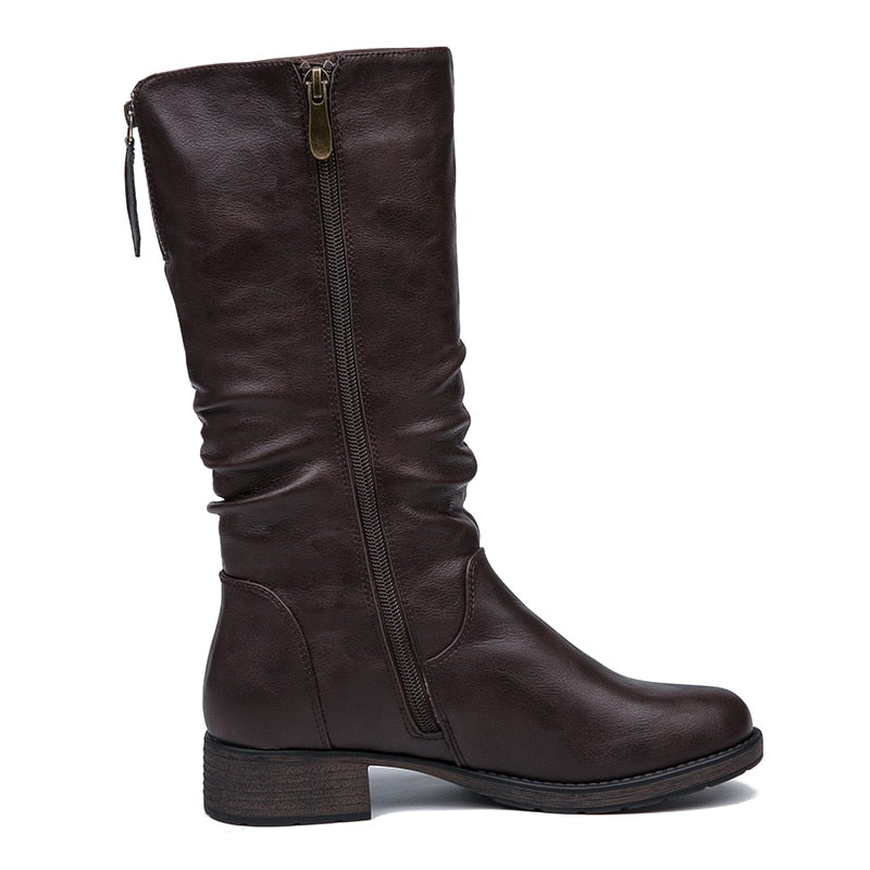 PU Leather Round Toe High Boots