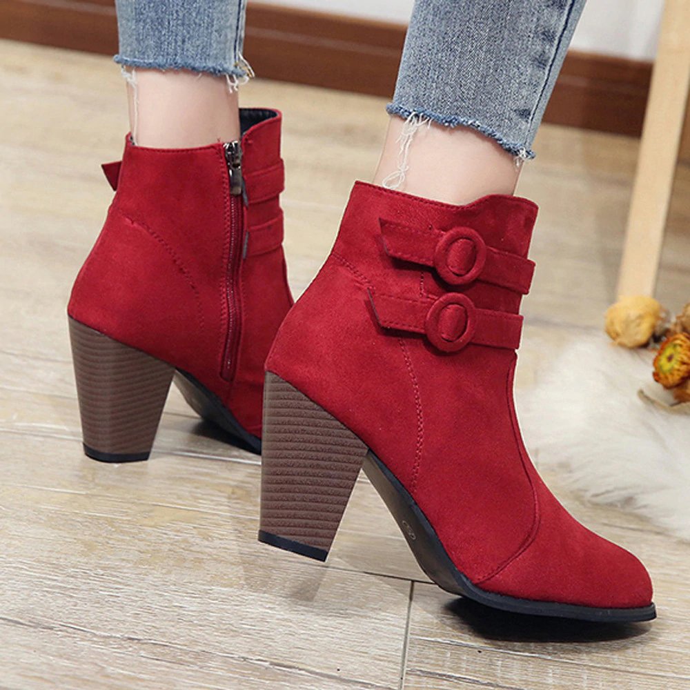 High-Heeled Ankle Boots With Fleece Lining