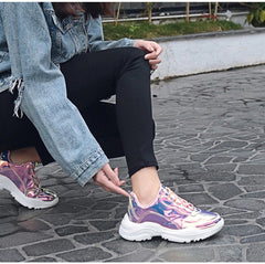 Shiny Lace-Up Sneakers