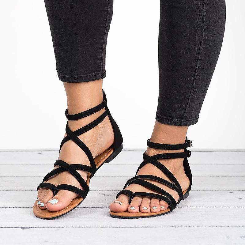 PU Leather Flat Gladiator Sandals