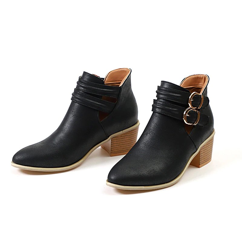 Casual Buckle Ankle Boots With Wooden Heels