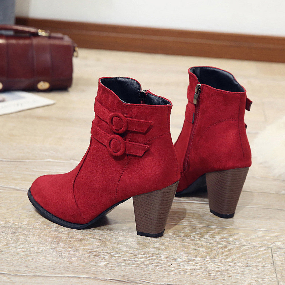 High-Heeled Ankle Boots With Fleece Lining