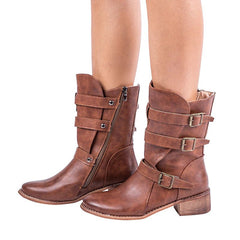 Westernstiefel aus PU-Leder mit Schnallen 