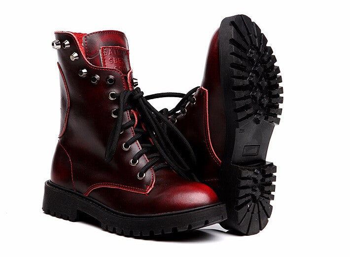 Genuine Leather Lace-Up Platform Boots