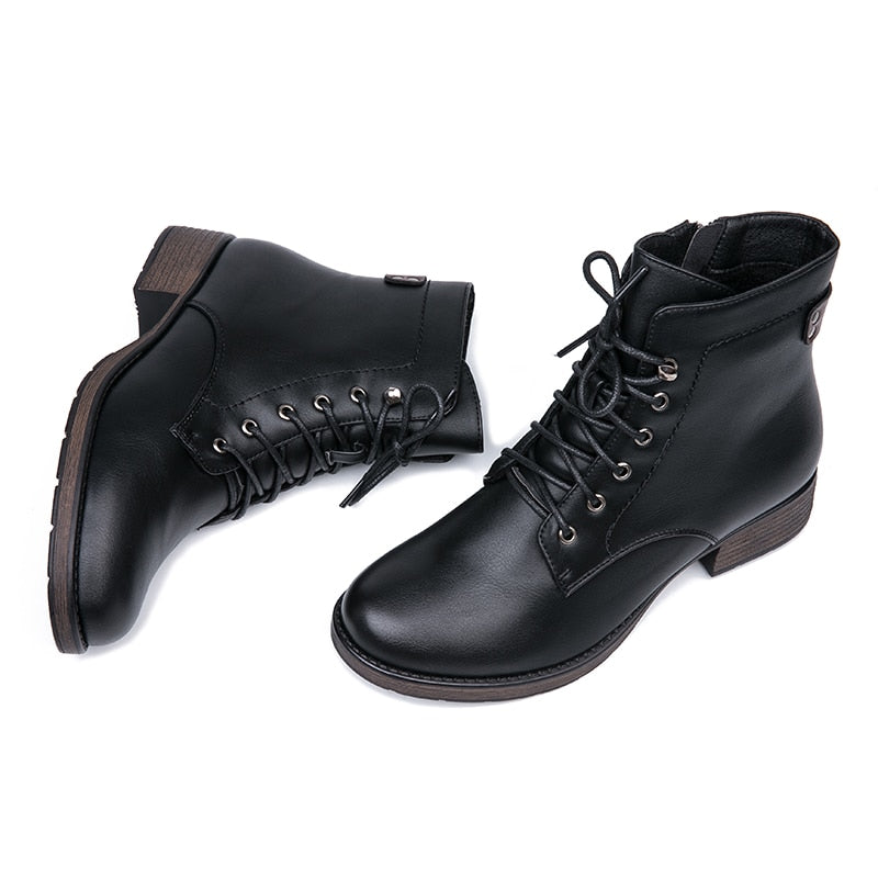 Round Toe Lace-Up Ankle Boots